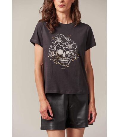 T-shirt manches courtes femme avec motif crâne et fleurs WONDERSKULL
