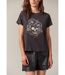 T-shirt manches courtes femme avec motif crâne et fleurs WONDERSKULL-1