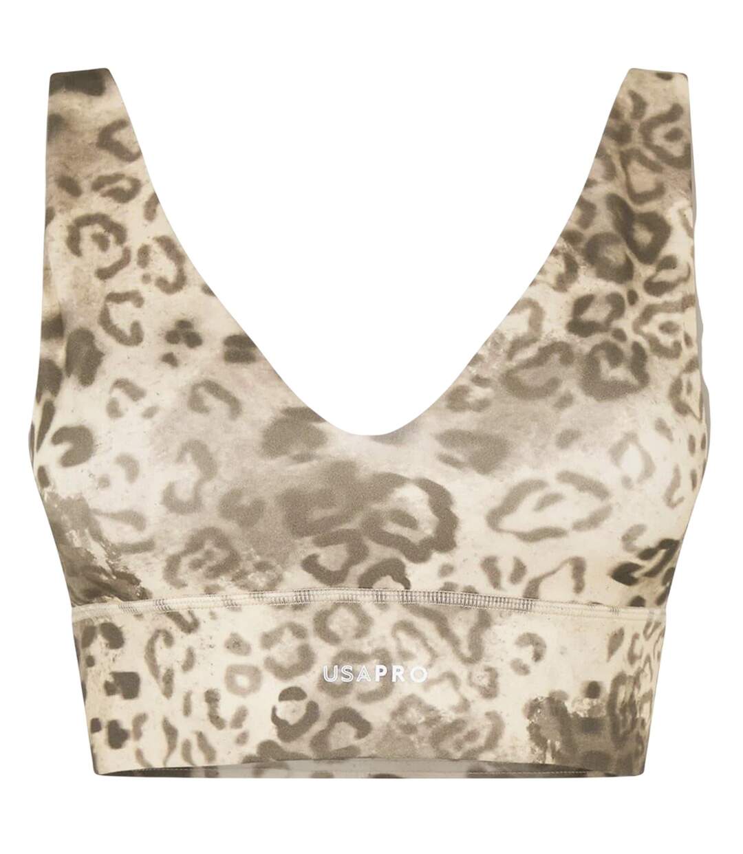 Womens/ladies Pro Leopard Print V Neck Slim Sports Bra Brown USA-2