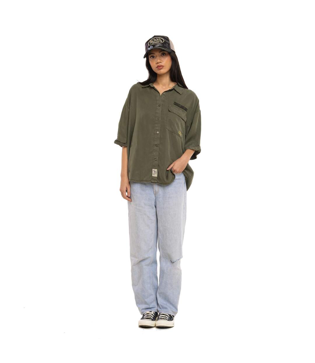 Chemise femme manches courtes fluide avec patchs et broderie Army Vondutch-4