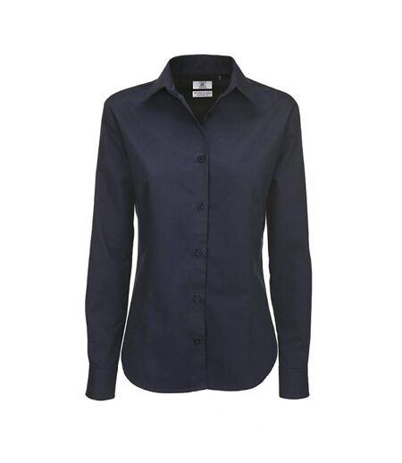 B&c Womens/ladies Sharp Chemise En Sergé À Manches Longues Bleu Marine B And C