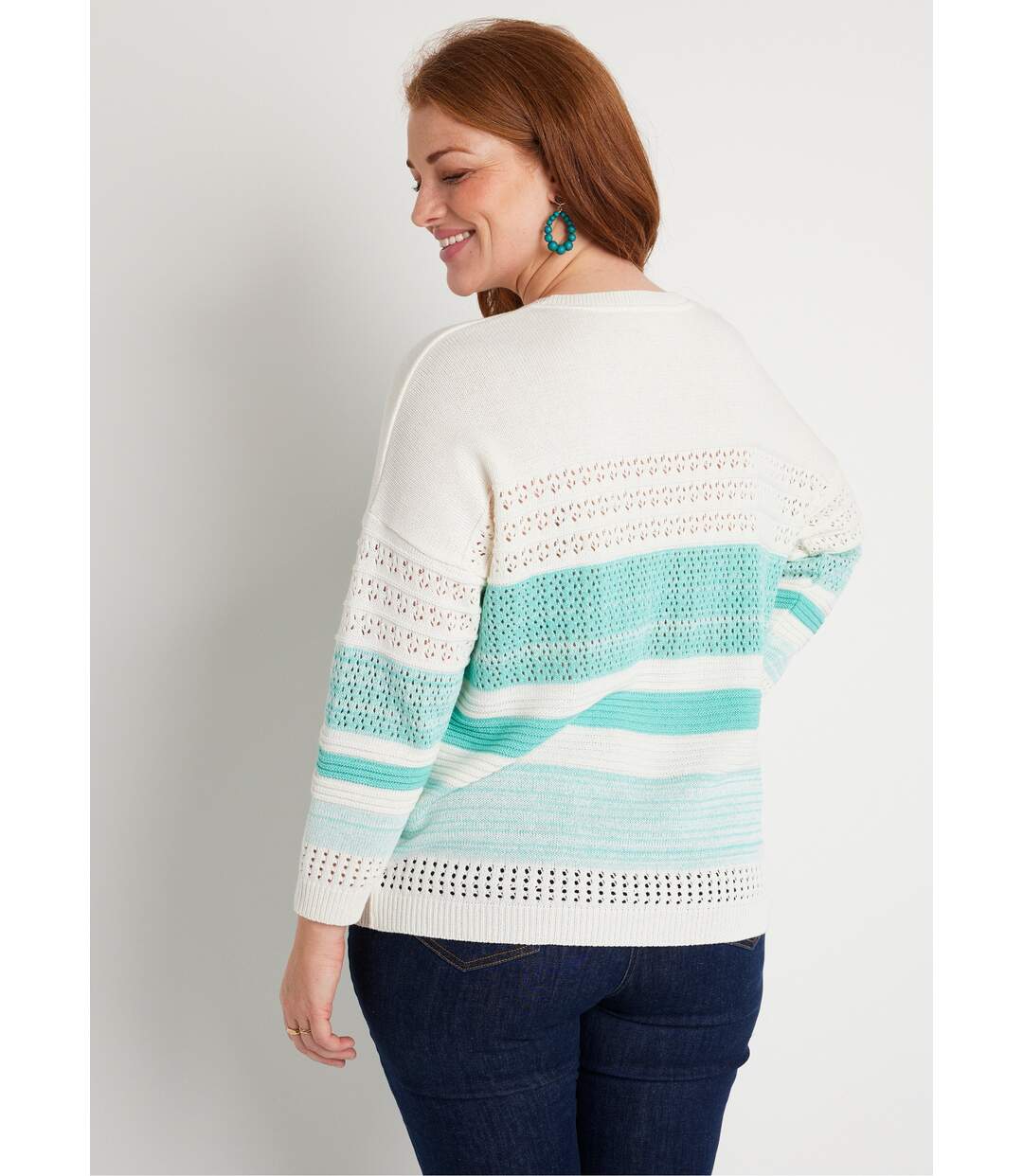 Pull manches 3/4 ajouré mélange coton-2