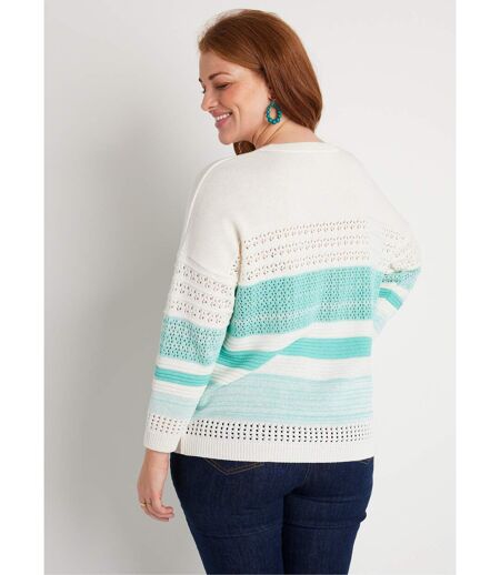 Pull manches 3/4 ajouré mélange coton