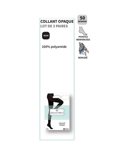Collant Femme Confort et Résistance DIAMANTINO Pack de 3 Collants Opaque Noir 50D