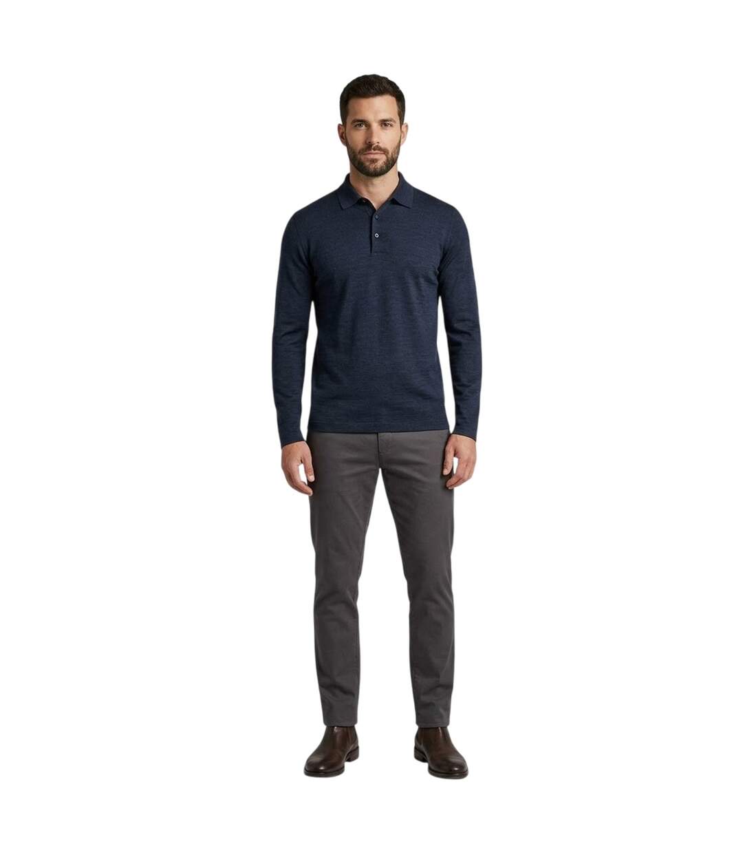 Mens Hpado 110 Long-sleeved Polo Shirt Dark Blue Boss-1