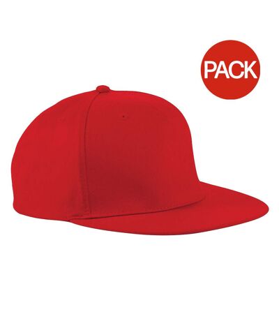 Beechfield Unisex 5 Panel Retro Rapper Cap (Pack of 2) (Classic Red) - UTRW6724