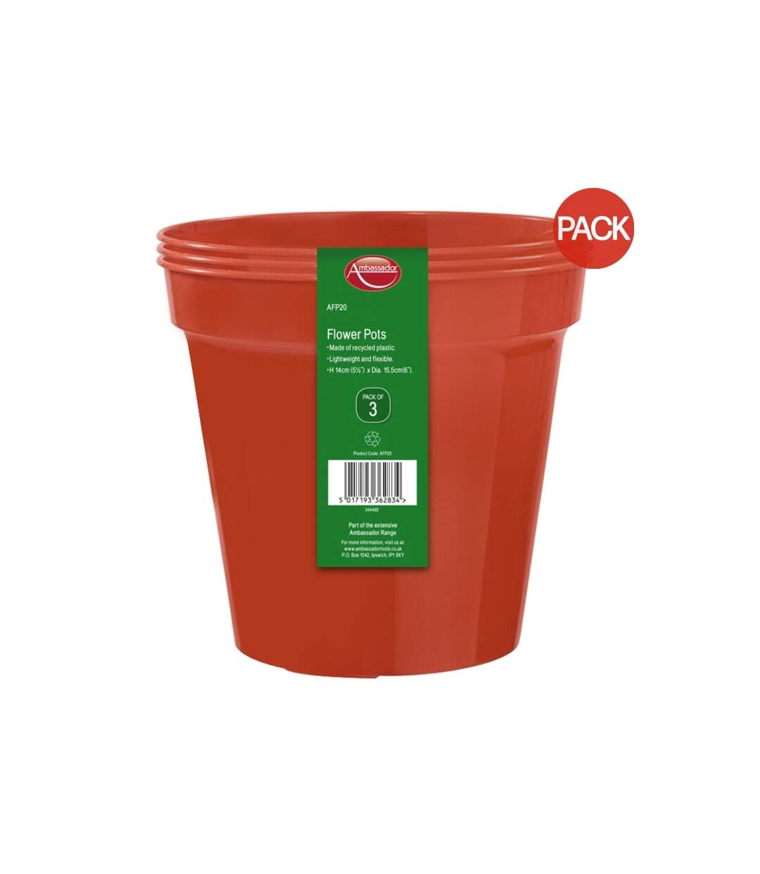 Pack of 3  Flower pots  6in orange Ambassador