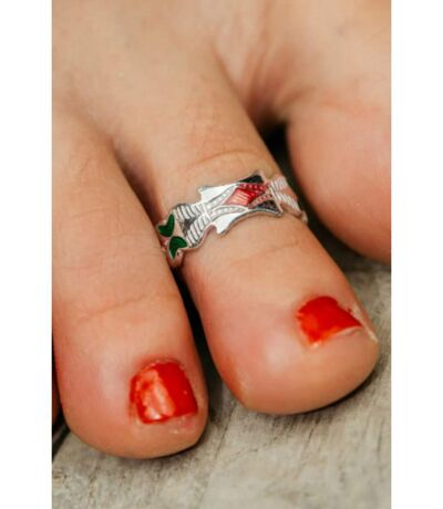 Colourful Enamel Adjustable Pure Silver Band Boho Midi Beach Toe Ring