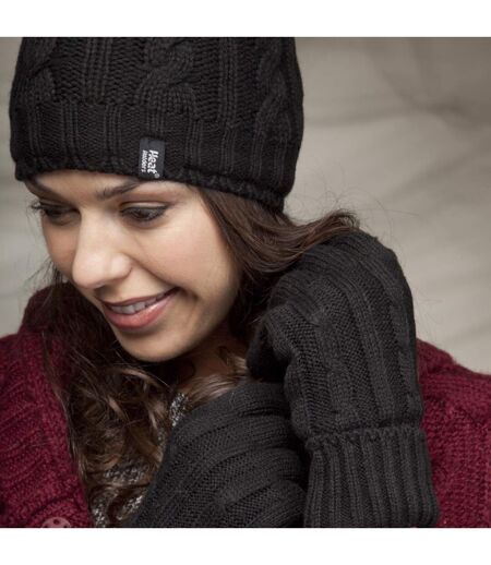 Ladies Striped Fleece Lined Knitted Warm Thermal Winter Gloves