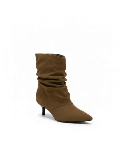 OZABI Bottines Femme Suédine Plissée Talon Fin 4 cm Bout Pointu