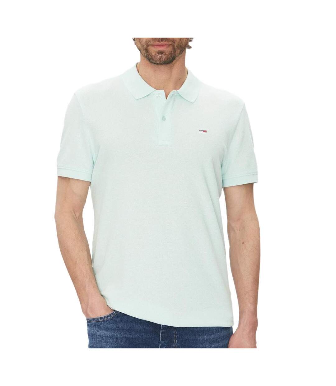 Polo turquoise homme tommy hilfiger slim essential - l-1