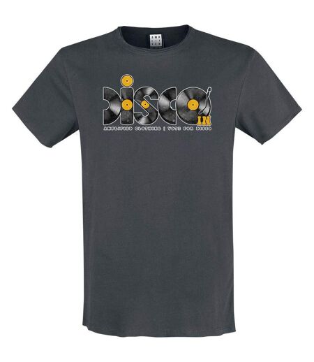 Mens discs disco t-shirt charcoal/orange Amplified