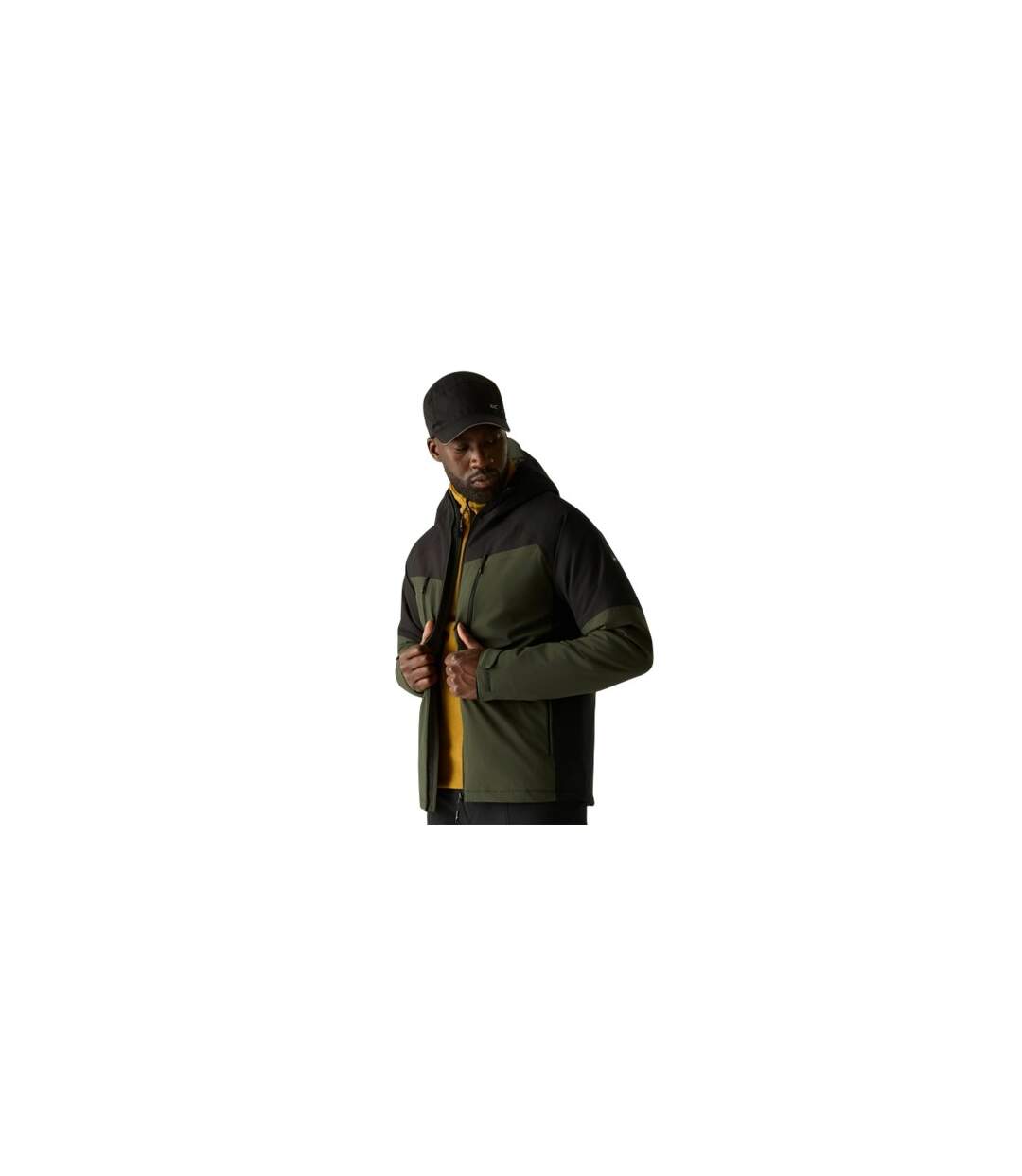 Mens Highton Two Tone Waterproof Stretch Insulated Jacket Dark Khaki Black Regatta-1