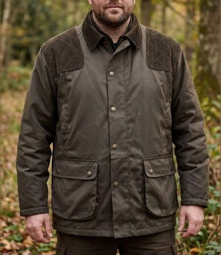 LEDERTYS CLASSIC — Veste de chasse vert : tissu déperlant et carnier PVC