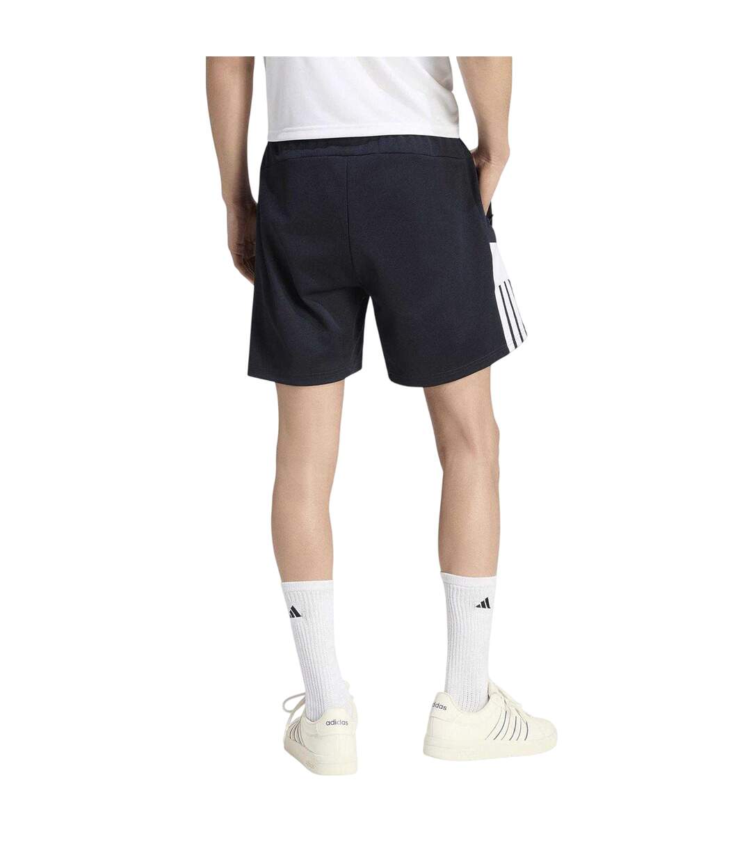 Mens Fleece Striped Track Shorts Navy Red Adidas-4