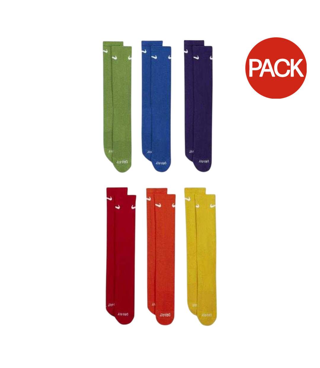 Lot De 6  Chaussettes Entraînement Femme Rouge Rose Violet Bleu Vert Jaune Nike-1