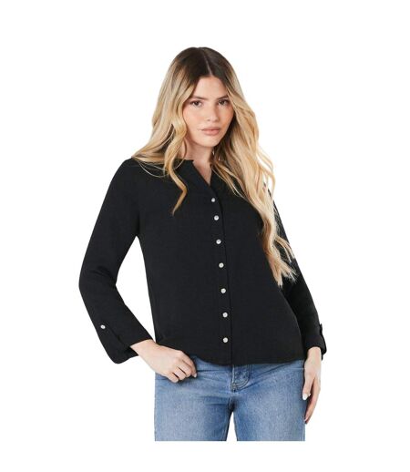 Womens/ladies roll sleeve shirt black Dorothy Perkins