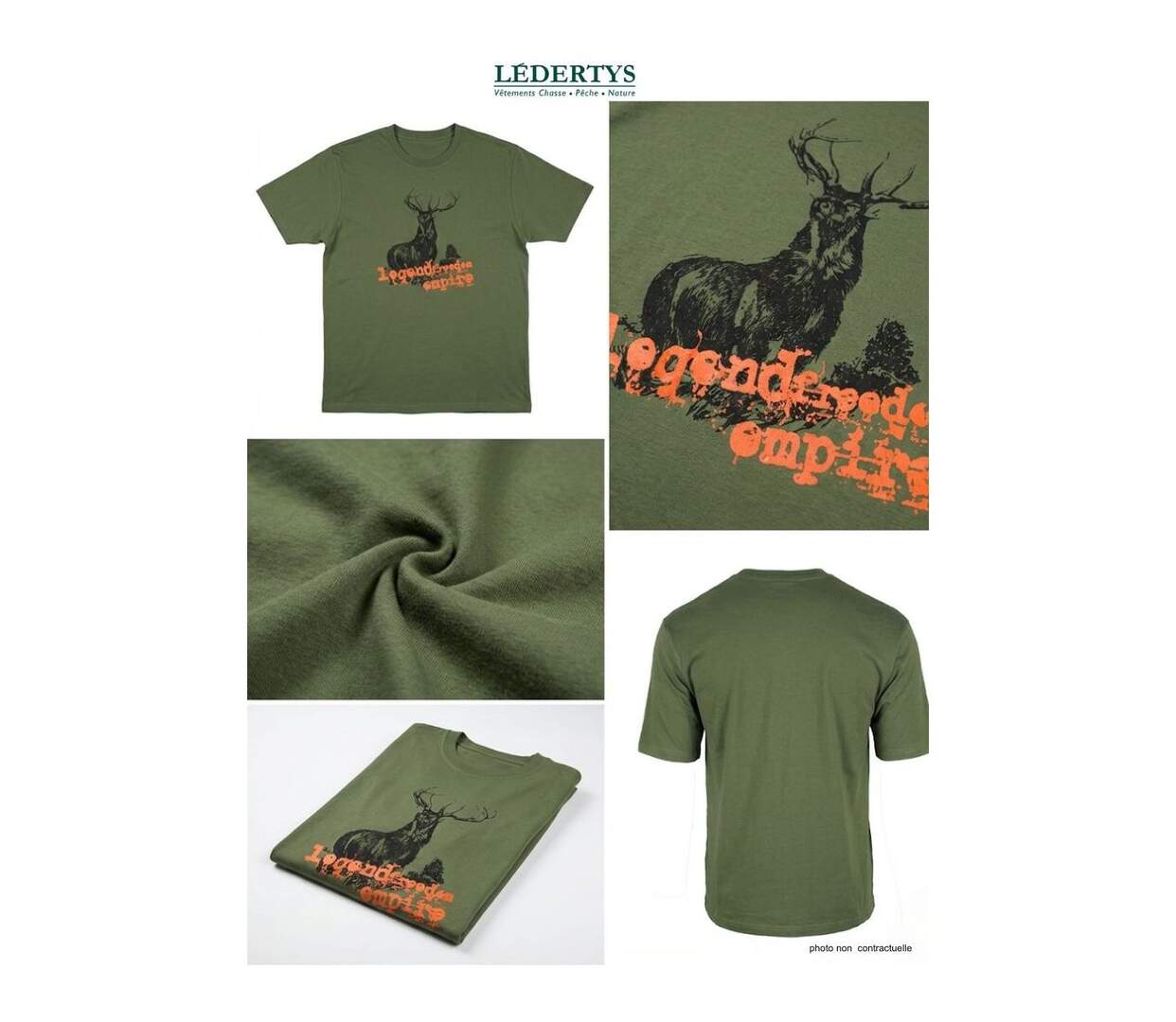Tee-shirt Chasse Homme Ledertys LY0599K Kaki avec Motif Cerf-3