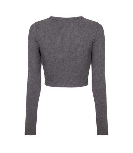 T-shirt Court Manches Longues Feline Femme Gris Foncé Chiné JJXX