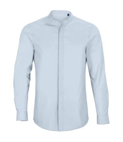 Mens poplin bart mao collar long-sleeved formal shirt soft blue NEOBLU