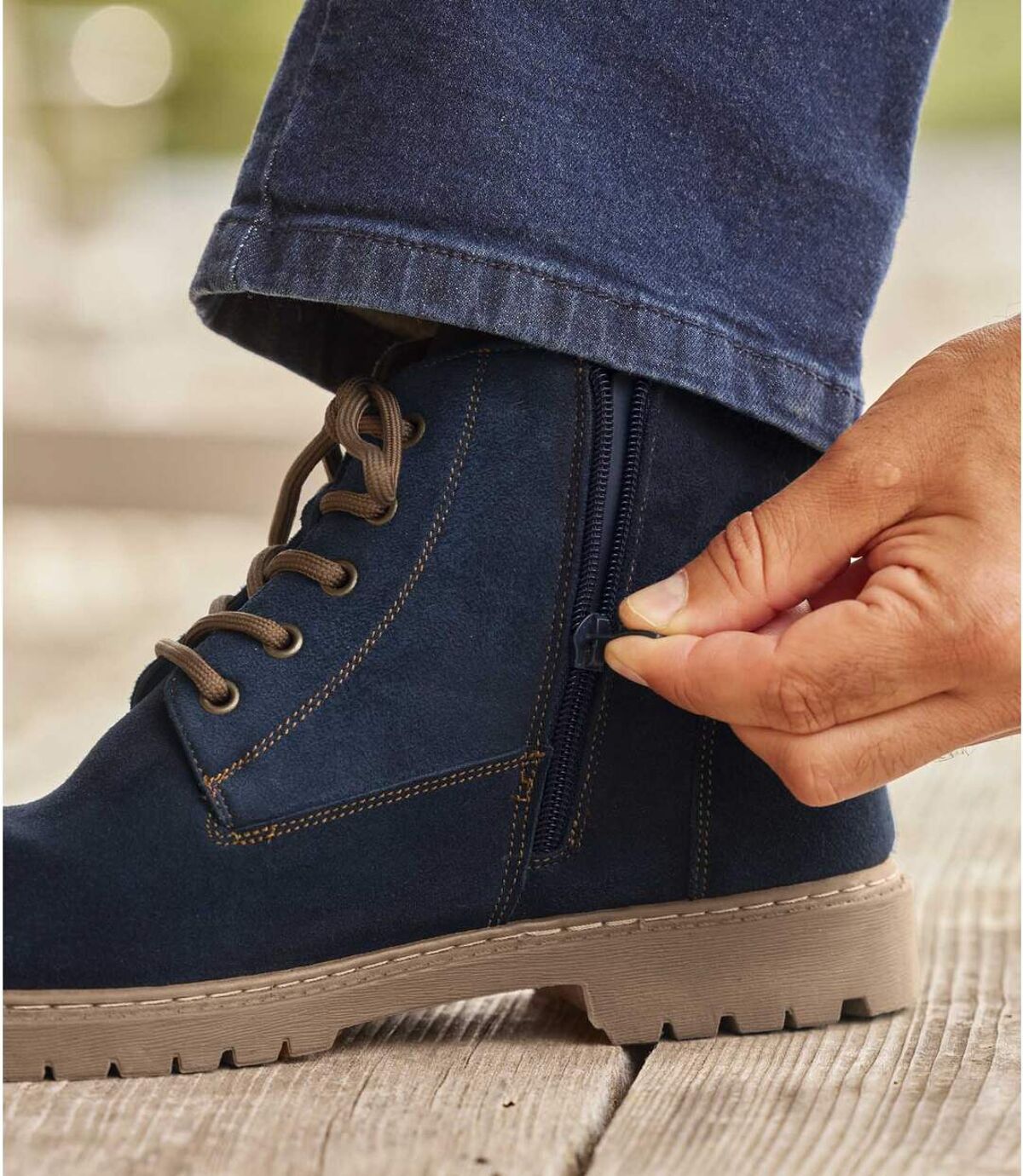 Men's Navy Zip-Up Ankle Boots Atlas For Men