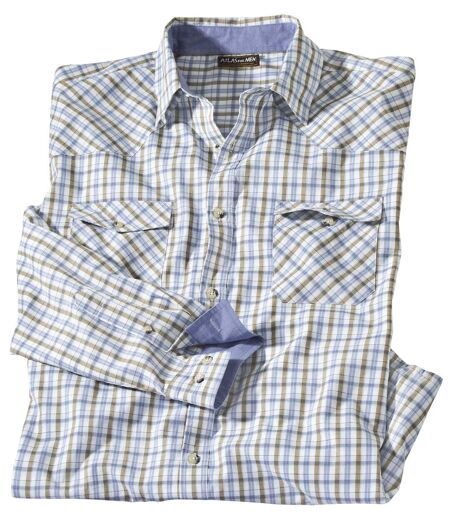 Men's Montana Checked Poplin Shirt - Blue White Khaki