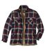 Men's Checked Fleece Overshirt - Navy Beige Red - Full Zip