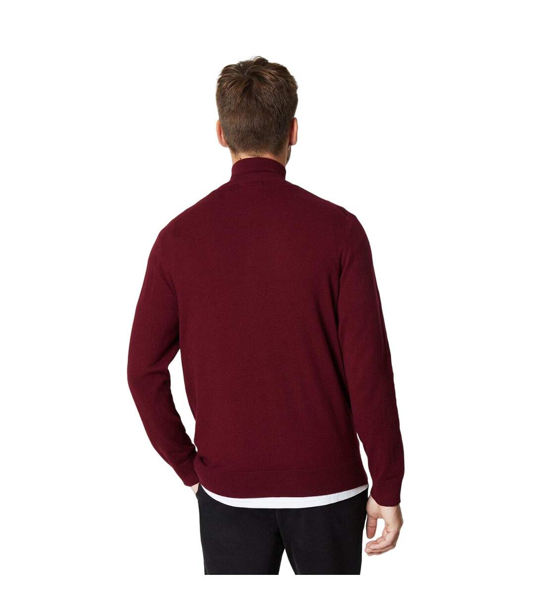 Mens rich cotton quarter zip jumper burgundy Burton-2
