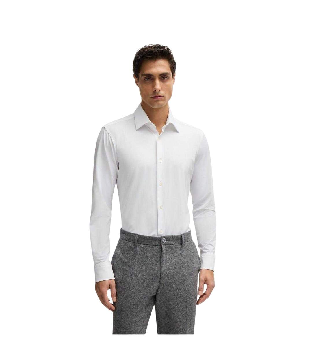 Mens Joe Oxford Point Collar Long-sleeved Shirt White Boss-1