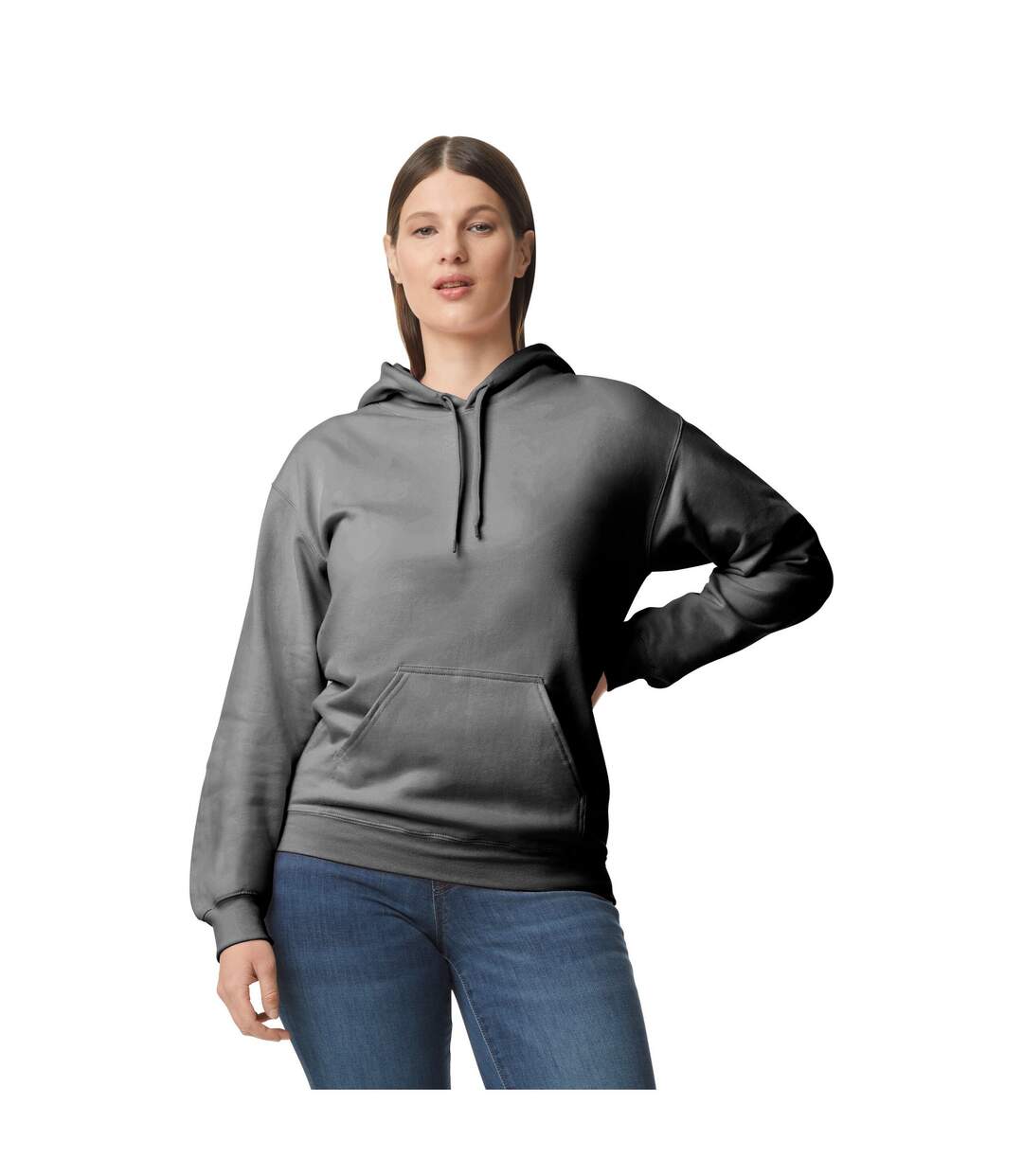 Unisex adult softstyle plain midweight hoodie charcoal Gildan