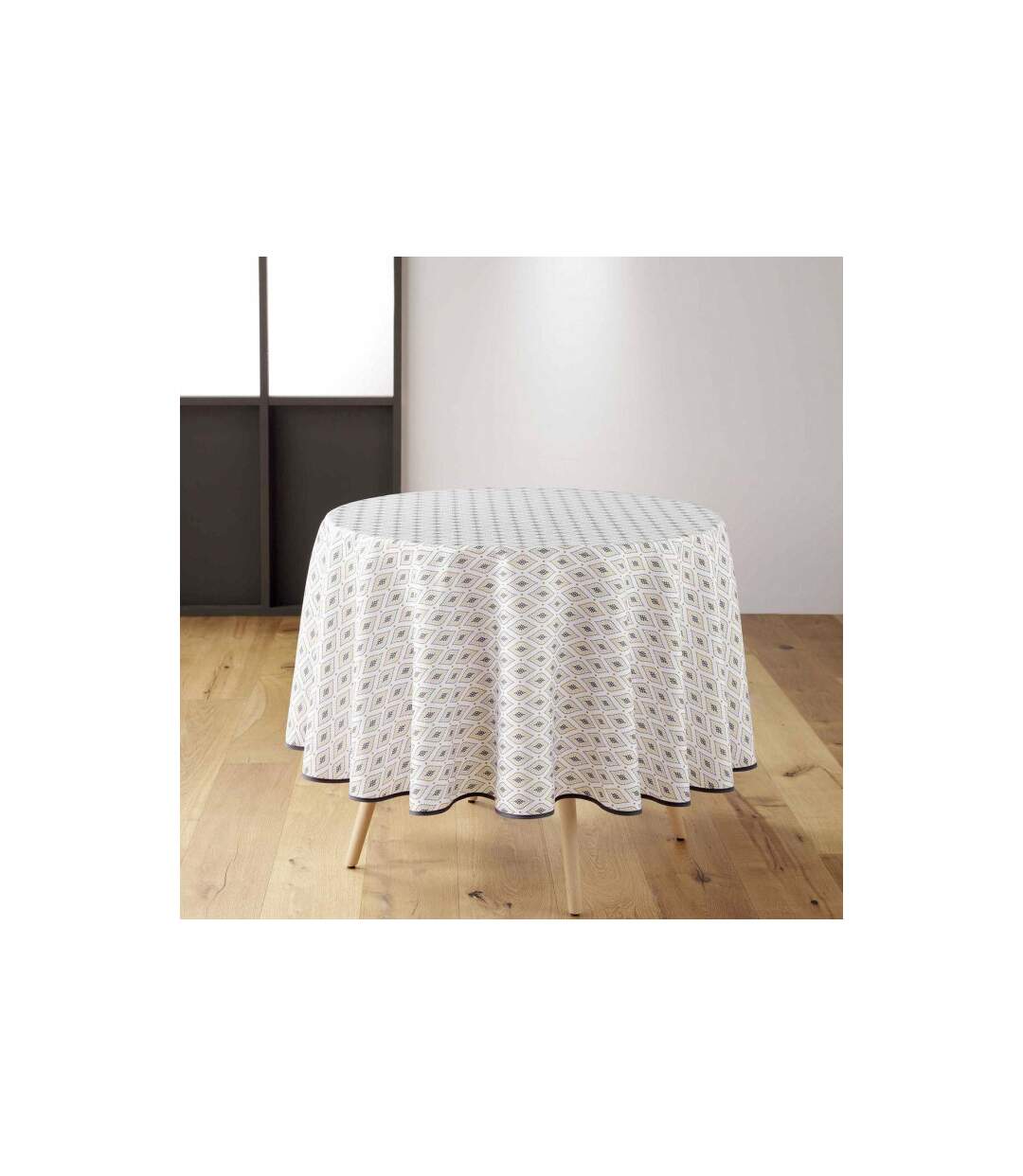 Nappe Ronde Imprimé Oricia 180cm Beige & Noir-1