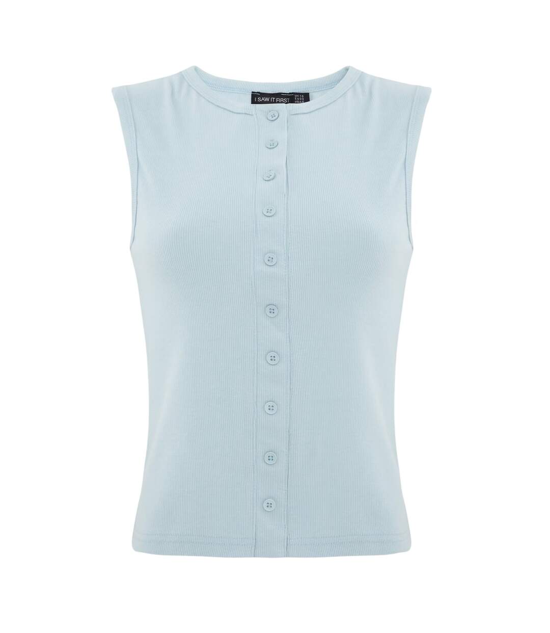 Womens/ladies Ribbed Button Fitted Top Light Blue I Saw It First-2