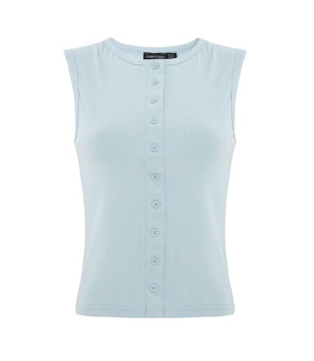 Womens/ladies Ribbed Button Fitted Top Light Blue I Saw It First