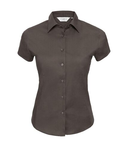 Russell Collection Womens/Ladies Stretch Easy-Care Fitted Short-Sleeved Shirt (Chocolate)