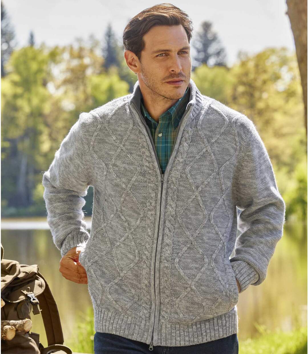 Men's Gray Cable Knit Jacket | Atlas For Men