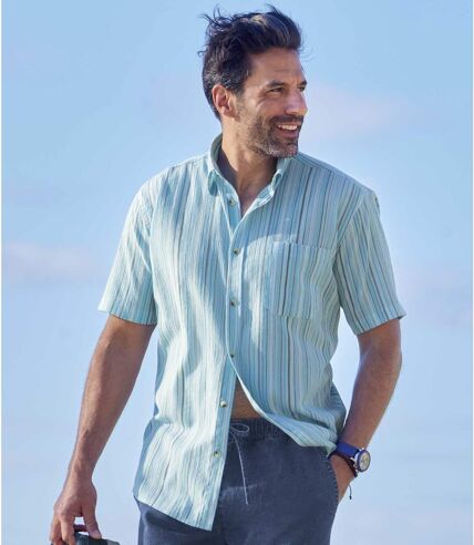 Men's Turquoise Striped Crepe Shirt 