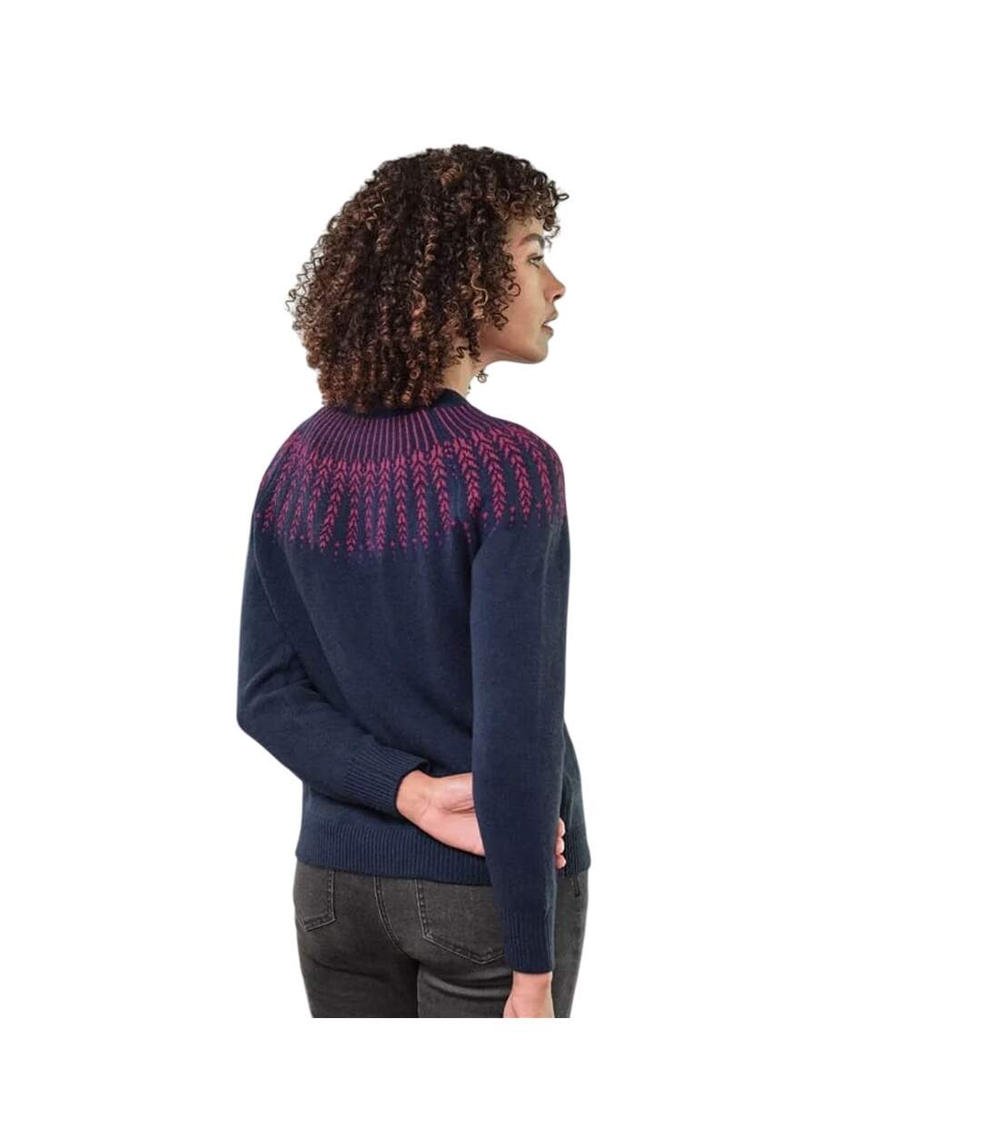 Womens/ladies Autumn Sprig Yoke Detail Autumn Jumper Navy Pink WoolOvers-2