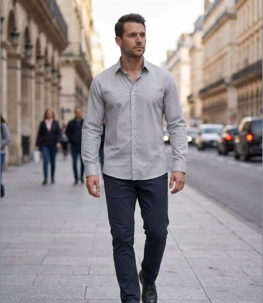 CHALLENGER CH4004 IMPRIME — Chemise à carreaux manches longues gris et bleu : coupe confort en pur coton-5
