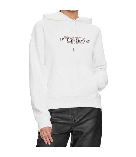 Sweat À Capuche Motif/style Logo Jeans Femme Blanc Guess