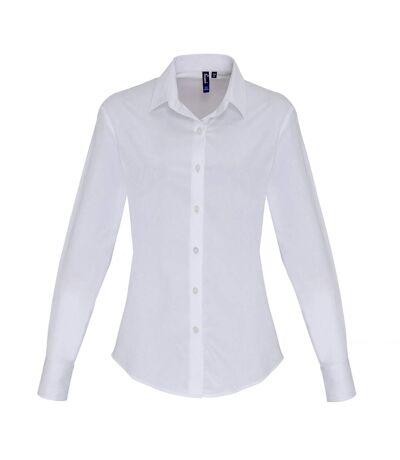 Premier Womens/Ladies Stretch Fit Poplin Long Sleeve Blouse (White)
