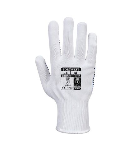 Unisex adult a110 polka dot grip gloves m white/blue Portwest