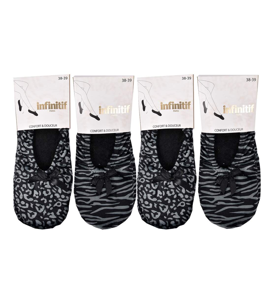 Pantoufles pour Femme INFINITIF Confort Pack de 4 Paires Ballerines 1086-2