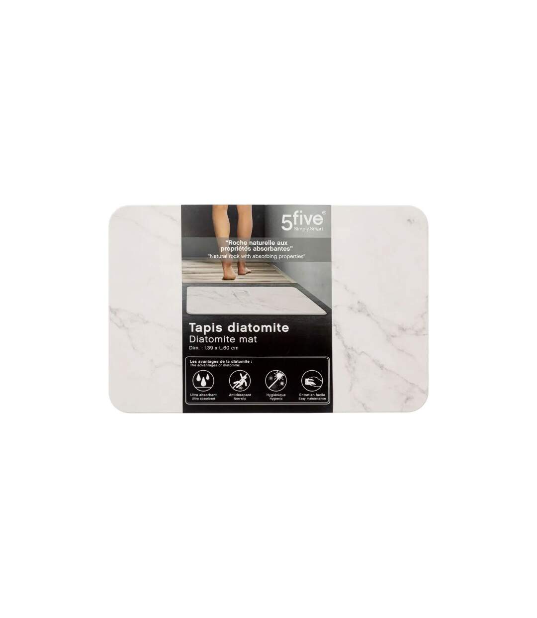 Tapis de Salle de Bain Diatomite 39x60cm Blanc-3