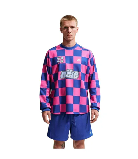 T-shirt Manches Longues Motif/style Damier Homme Bleu Roi Rose Nike