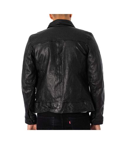 Veste en Cuir Noir Homme Seventies SUPERDRY Leather - L