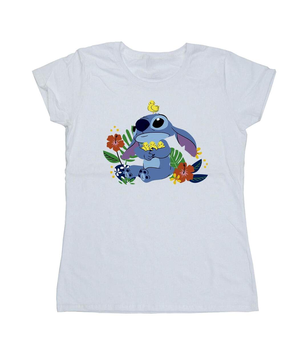 Disney T-shirt en coton motif oiseaux Lilo & Stitch Femme/Femme (Blanc) - UTBI25900-1