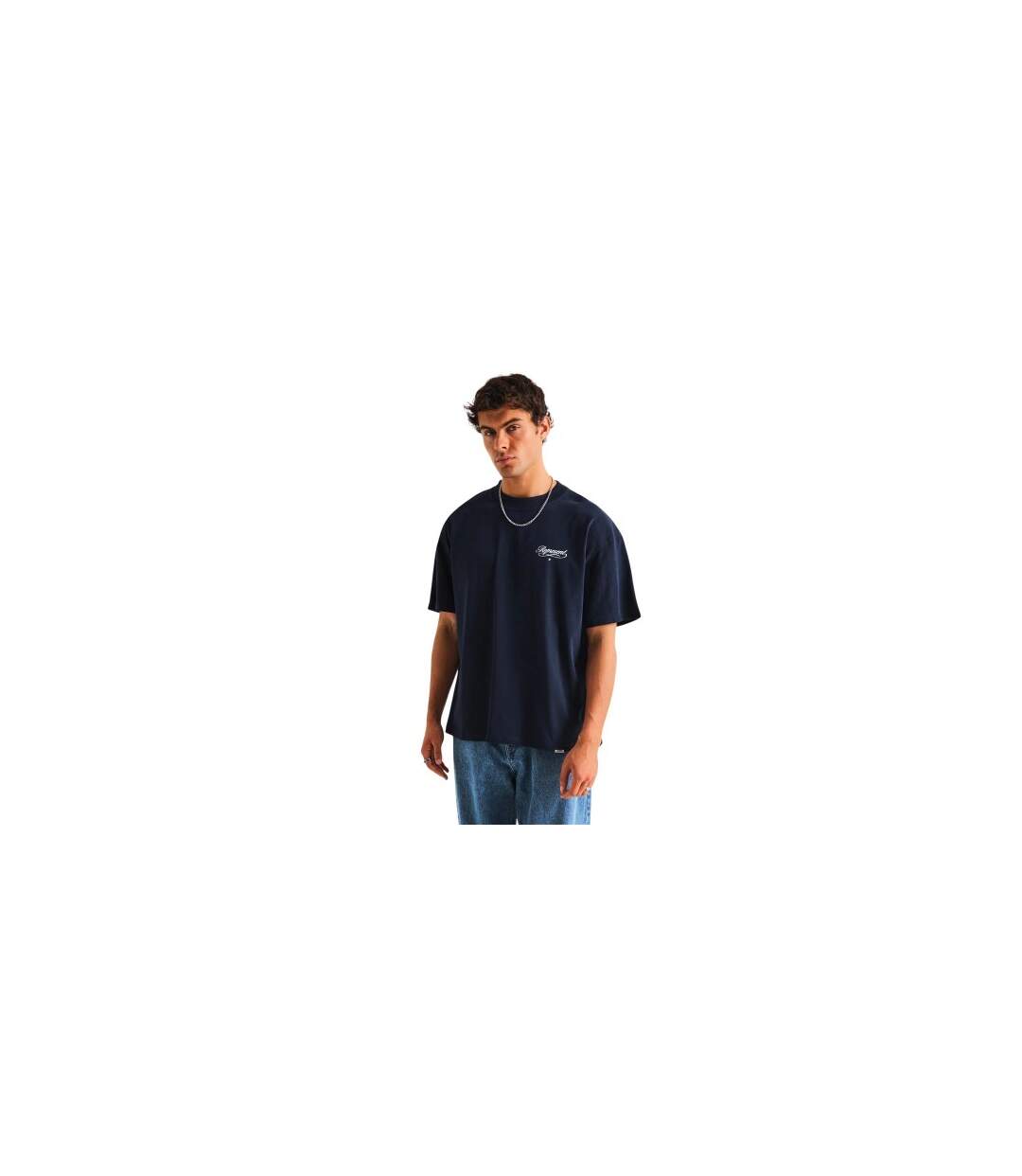 Mens Script Graphic Logo Slub Oversized T-shirt Navy Represent-1