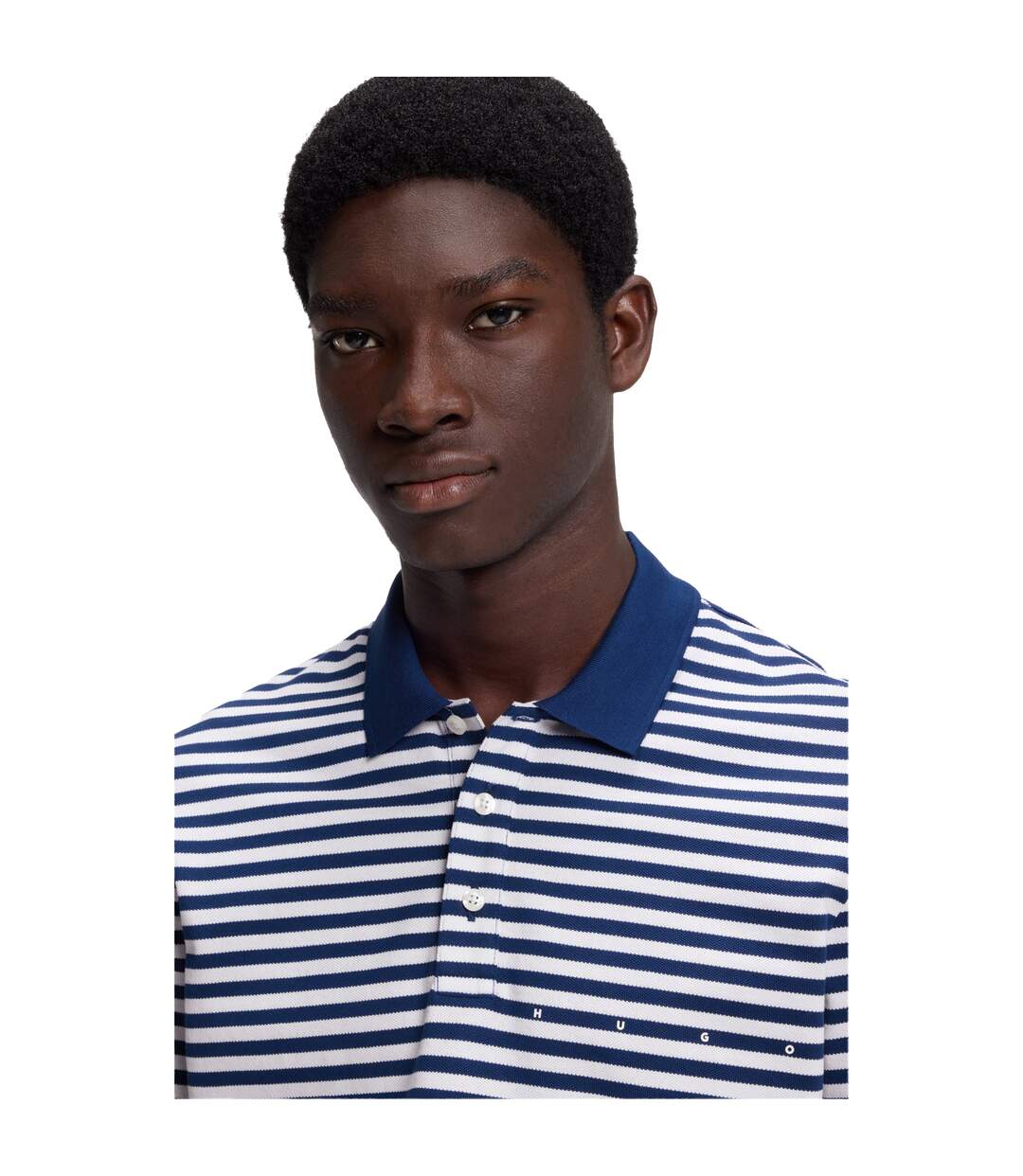 Mens Striped Short-sleeved Polo Shirt Blue White Hugo-4