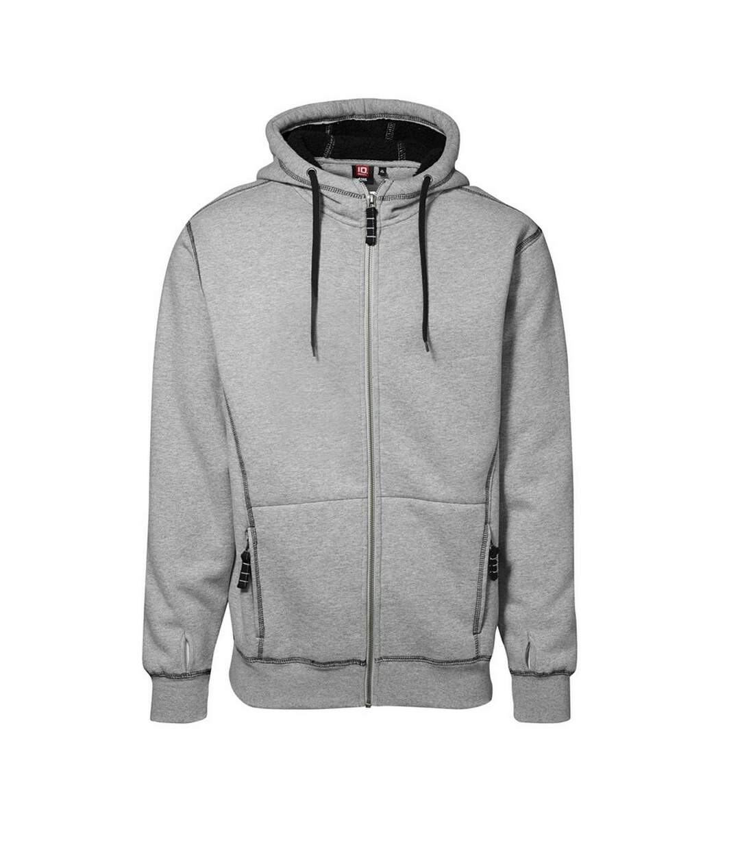 ID Mens Worker Full Zip Sherpa Hoodie (Grey melange) - UTID342-1