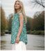 Tunique éclatante à  Fleurs Vertes - Blouse Sans Manches pour Femme-3